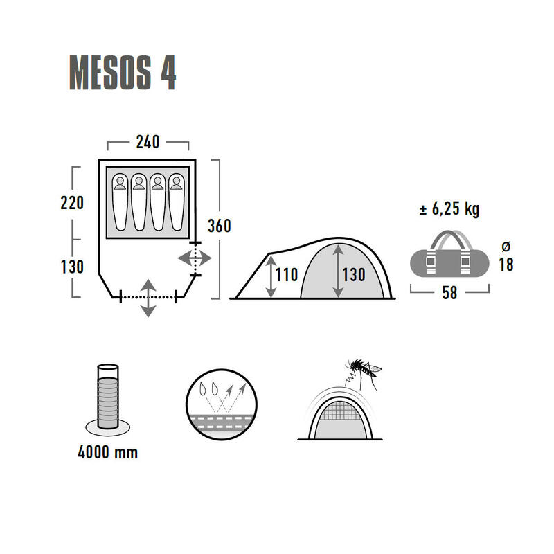 High Peak koepeltent Mesos 4, kampeertent met veranda, 2 ingangen