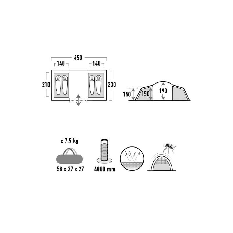 Koepeltent Como 4 persoonstent Familietent Campingtent Grote vestibule 4/7