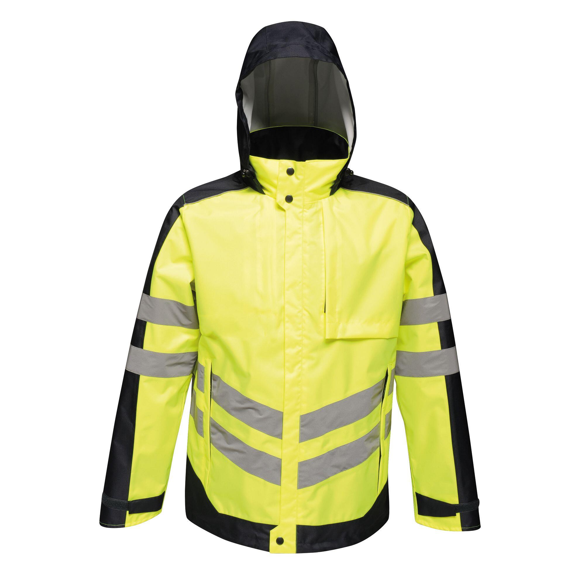 Mens HiVis Waterproof Insulated Reflective Jacket (Orange/Navy) 3/4