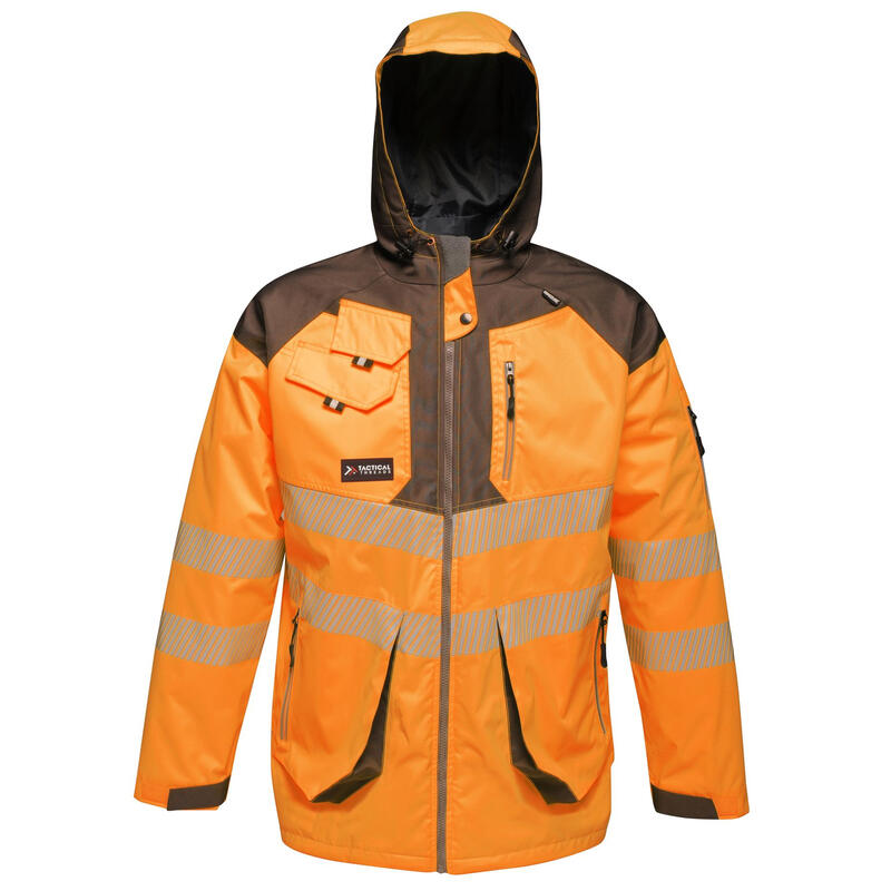 HerenHiVis Waterdicht Reflecterend Parka Jasje (Oranje/Grijs)