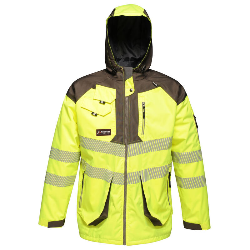 Chaqueta reflectante, chaquetas de alta visibilidad para hombres y mujeres,  parka impermeable de alta visibilidad, chaqueta de seguridad con capucha y