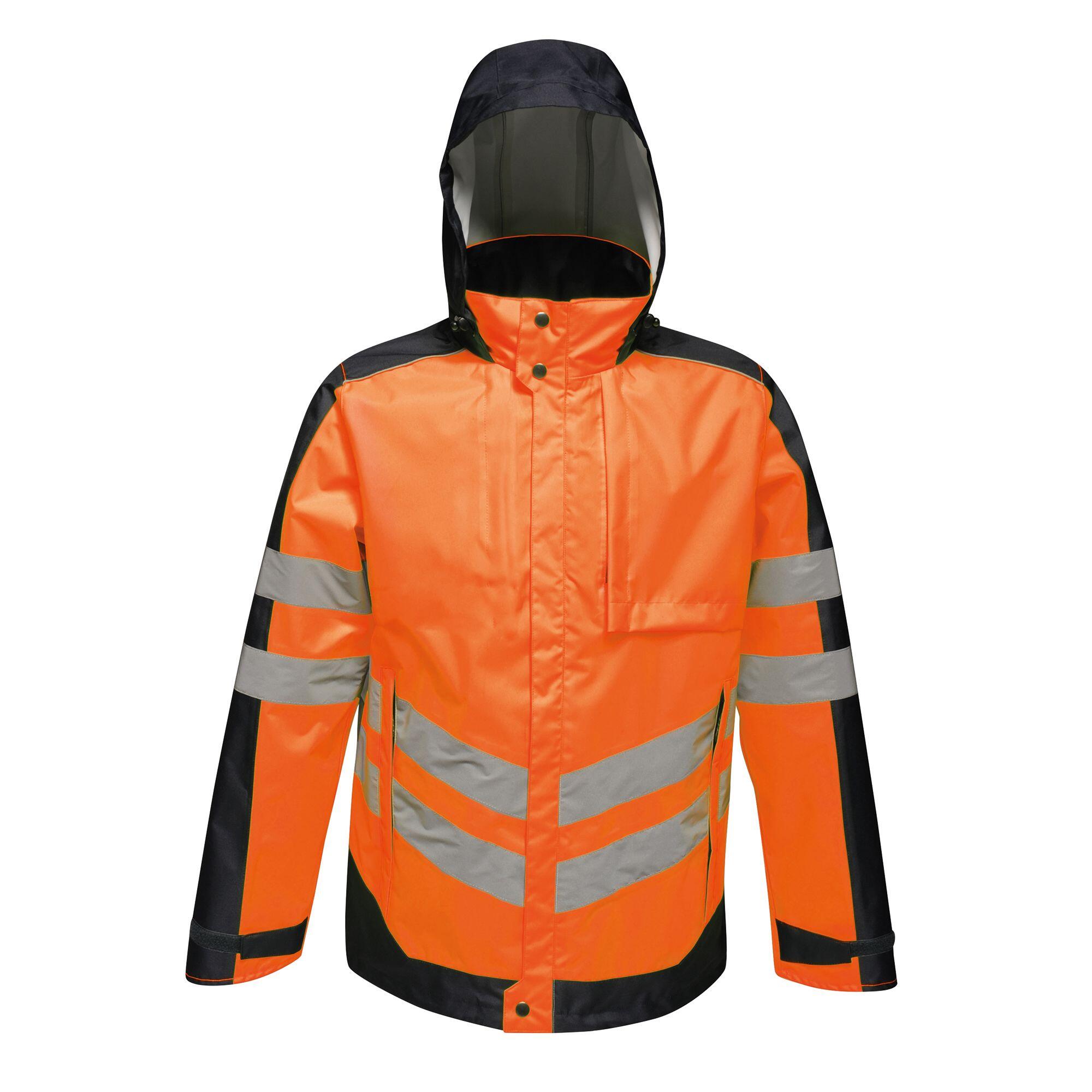 Mens HiVis Waterproof Insulated Reflective Jacket (Orange/Navy) 1/4