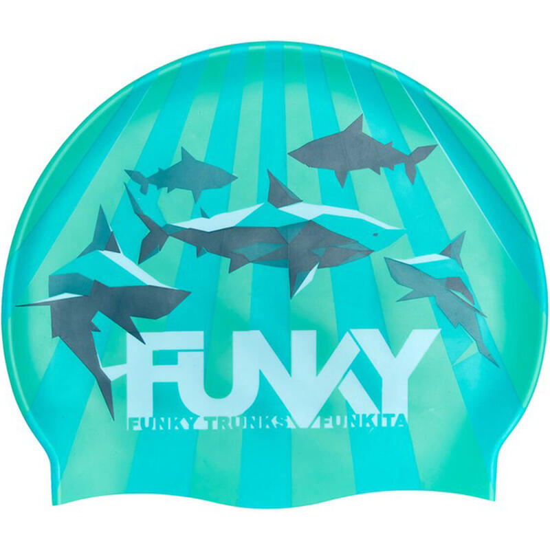 SHARK BAY - 鯊魚成人矽膠泳帽 - 水藍色