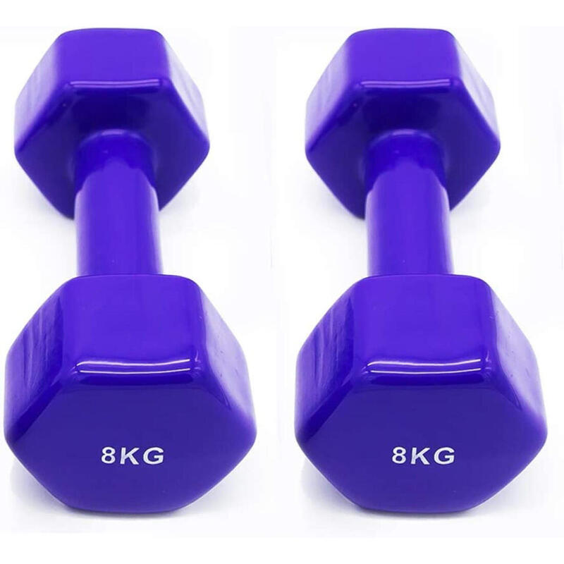 2 Unidades 8 kg Mancuernas Pesas Hexagonales de Vinilo Fitness Gimnasia Morado