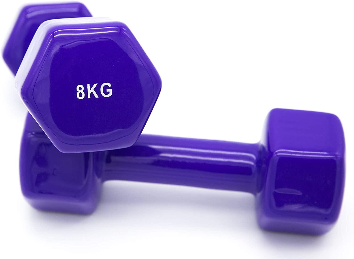 2 Unidades 8 kg Mancuernas Pesas Hexagonales de Vinilo Fitness Gimnasia Morado 2/3