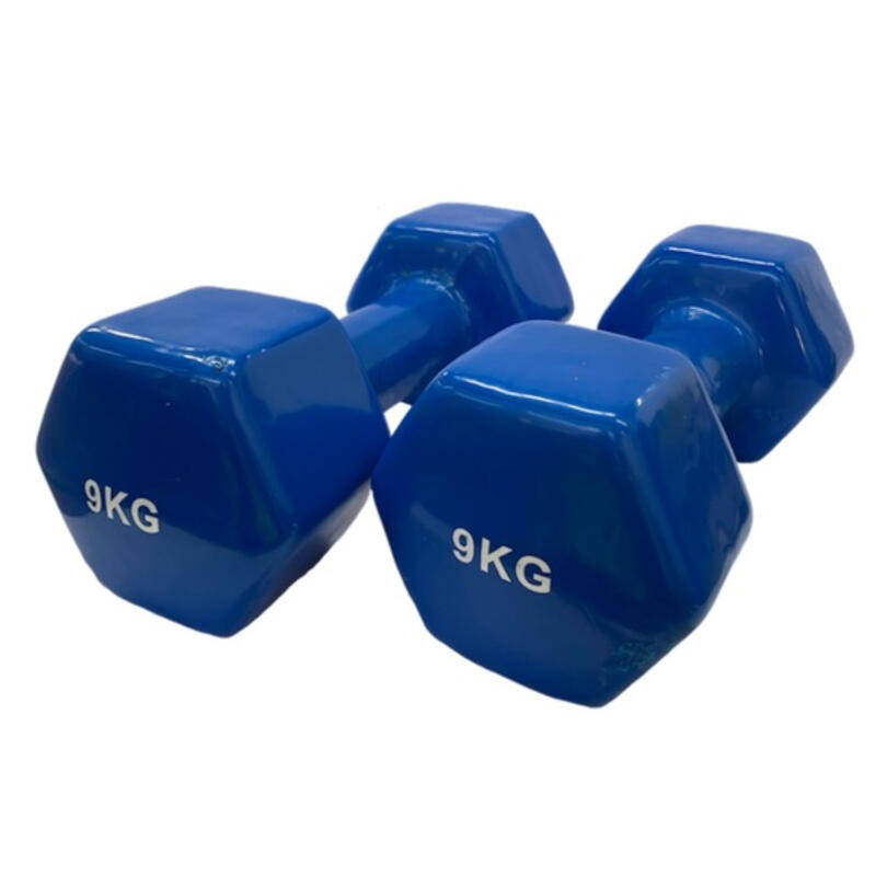 2 Unidades 9 kg Mancuernas Pesas Hexagonales de Vinilo Fitness Gimnasia Azul
