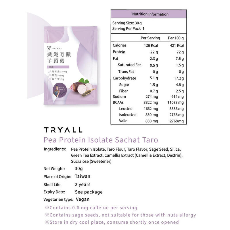 Vegan Functional Pea Protein Isolate Sachet (15 packs) - Cocoa/Sesame/Taro