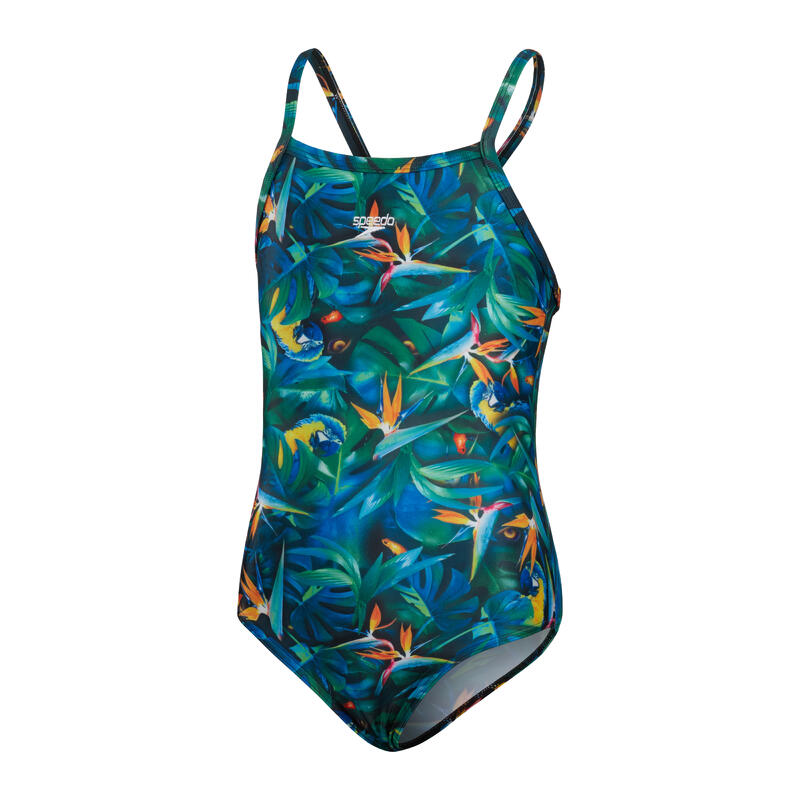 ECO ENDURABRITE JUNIOR (AGED 6-14) PALM & PARROT THINSTRAP MUSCLEBACK SWIMSUIT