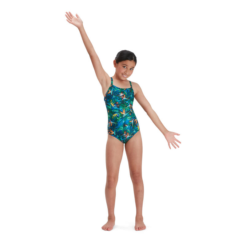 ECO ENDURABRITE 小童 (6-14 歲) 棕櫚鸚鵡圖案 連身泳衣 - 綠色