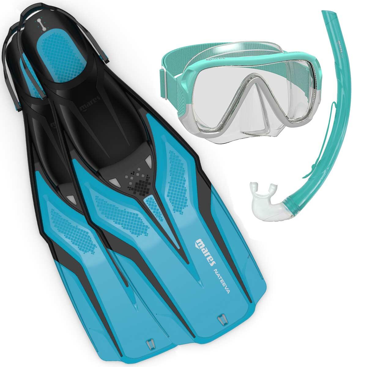 MARES Kit de snorkel  aletas máscara tubo Mares Set Nateeva Keewee Jr Niños Turquesa