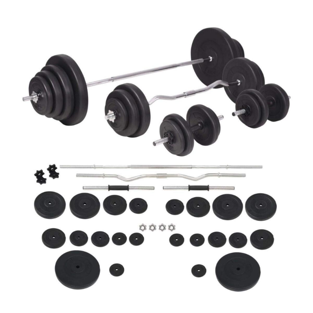 Kit de pesos com barra e halteres de 120kg fitness tech