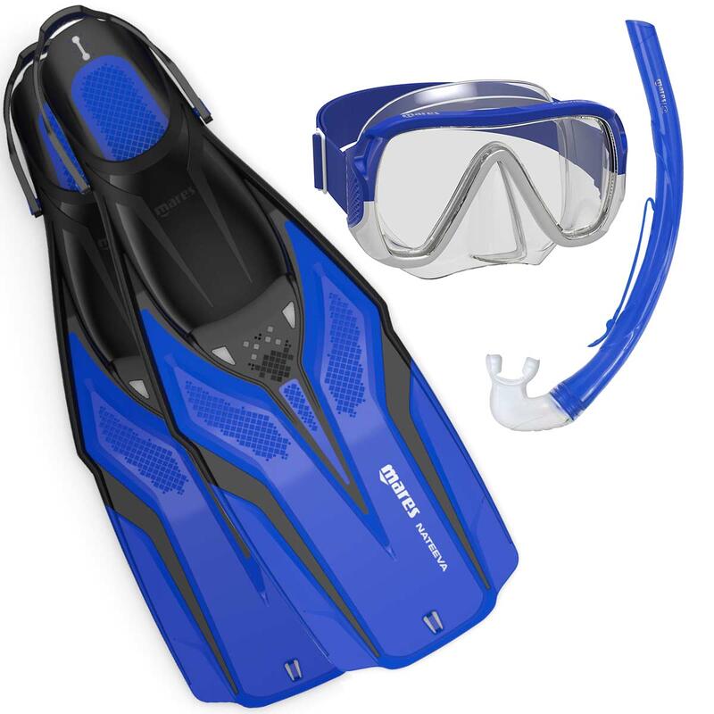 Kit de snorkel  aletas máscara tubo Mares Set Nateeva Keewee Jr Niños Azul