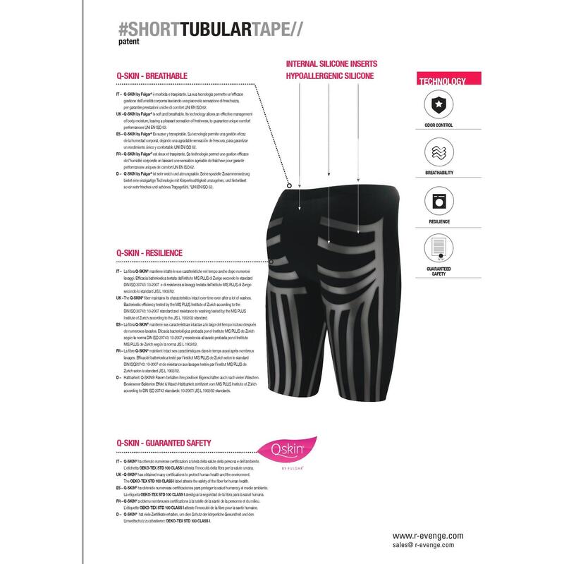 short technique cycliste Homme Fitness Cardio Kinesiotaping interne Noir