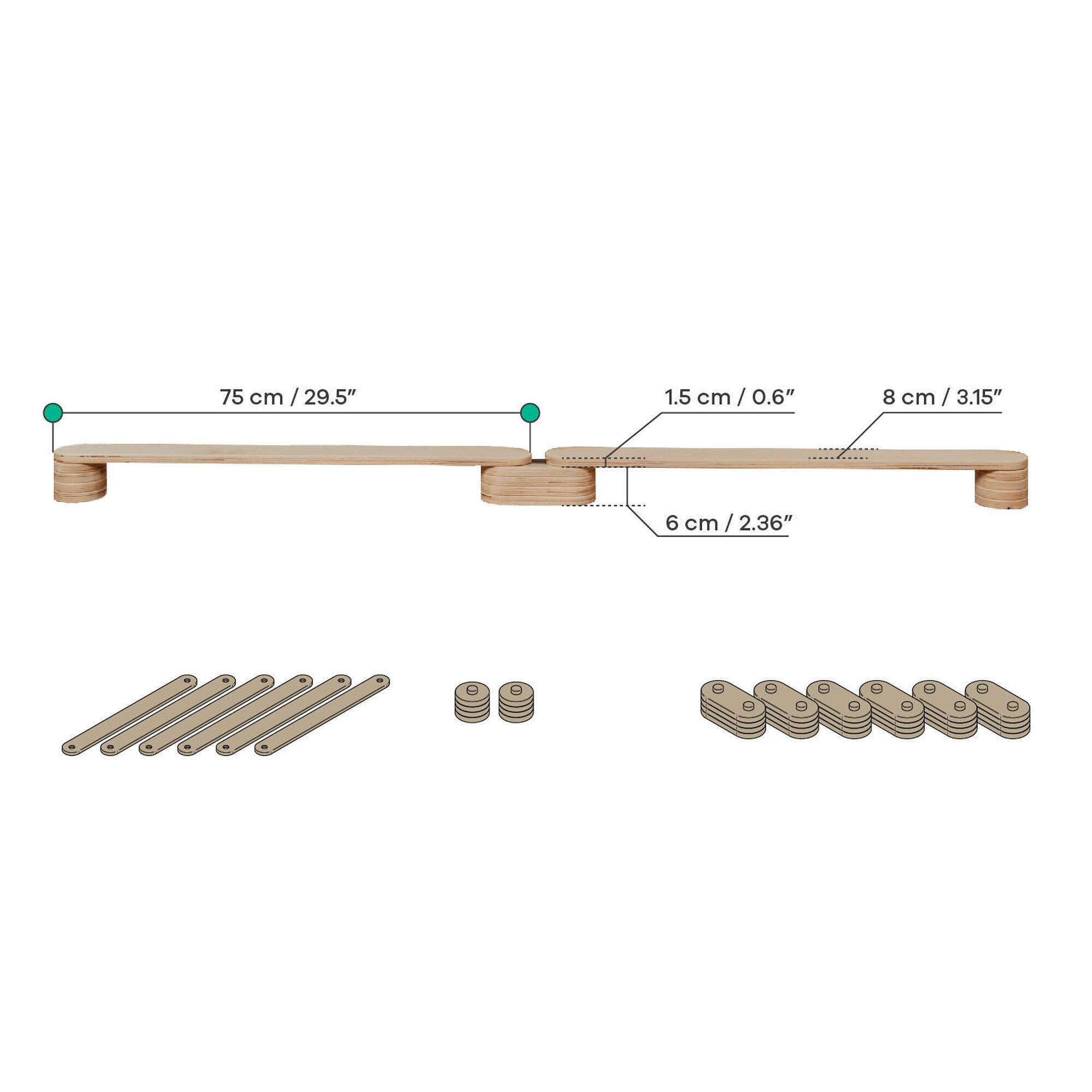 Kit de barra de equilibrio psicomotriz, juego de 6 barras 7/8