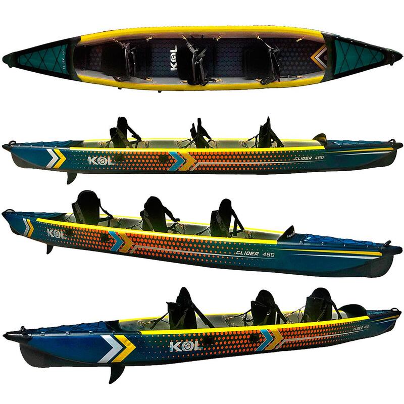 Kayak triple hinchable 100% Dropstitch Glider 480 cm Verde/Amarillo