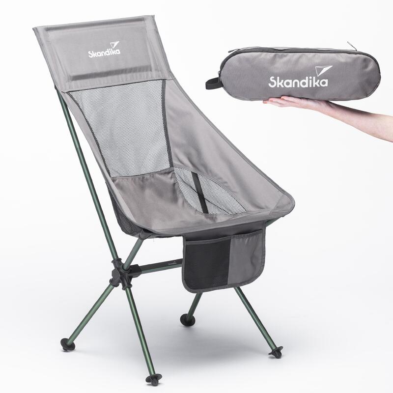 Chaise de camping Compact - Pliable - Poids Max. 150 kg – 1,4 kg  - Gris/vert