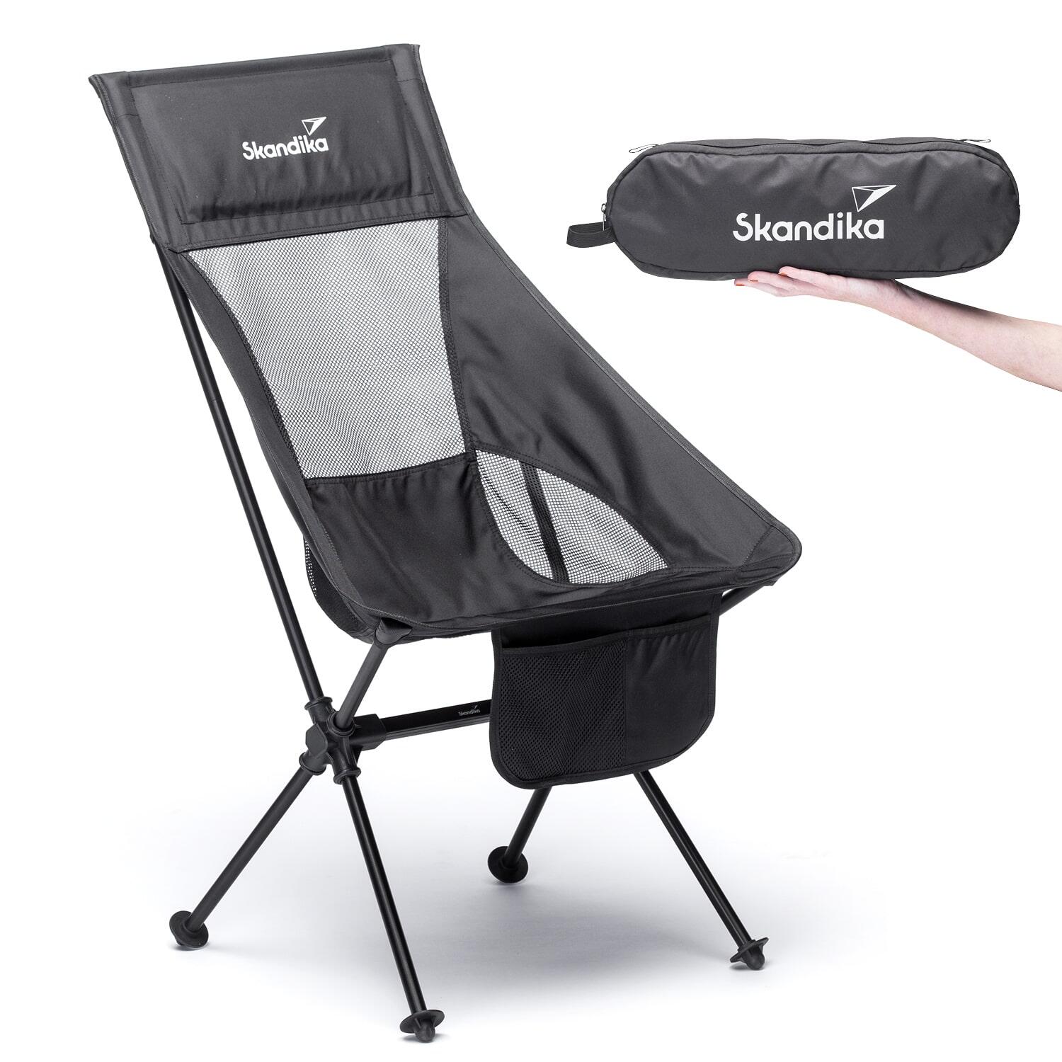 SKANDIKA Campingstoel Compact - opvouwbaar, stabiel, licht, gepolsterd - zwart