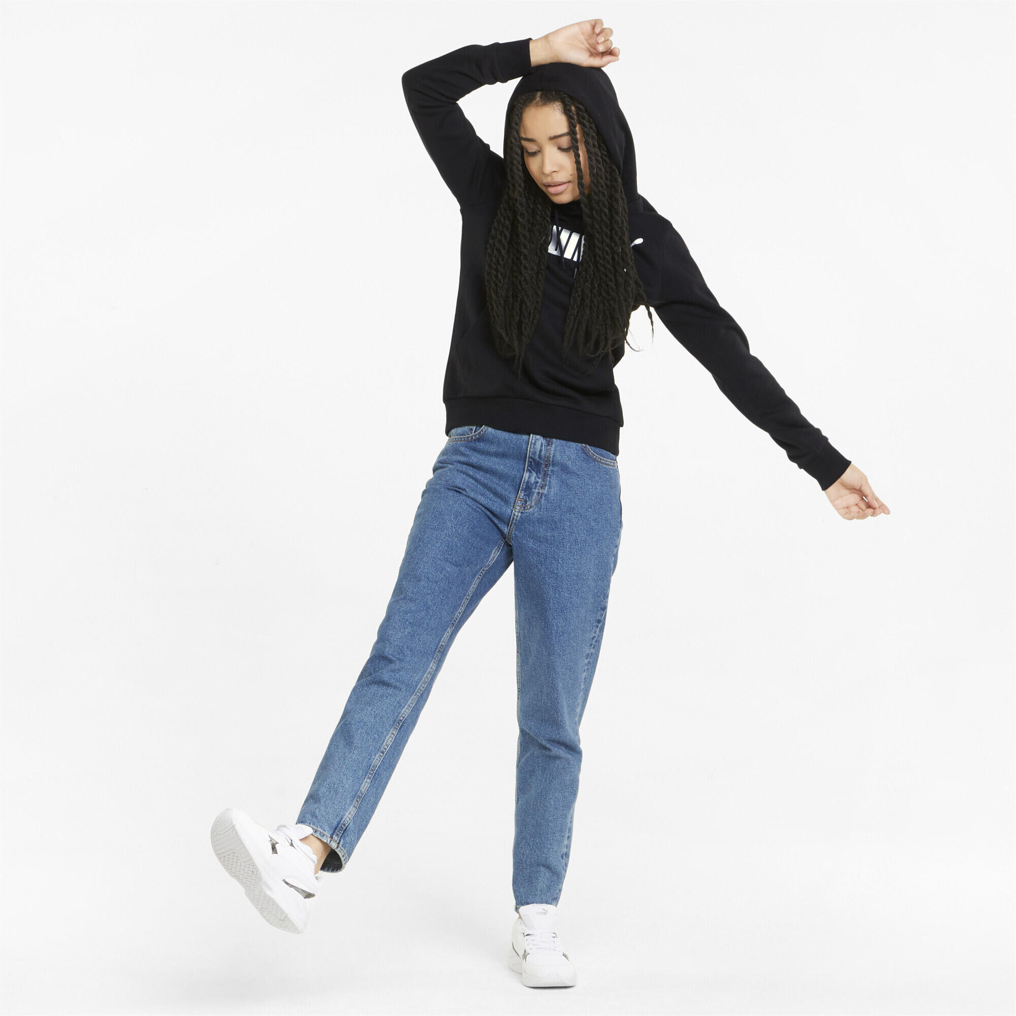 Essentials+ Metallic Logo Hoodie Damen PUMA Black Metallic Silver 4/7