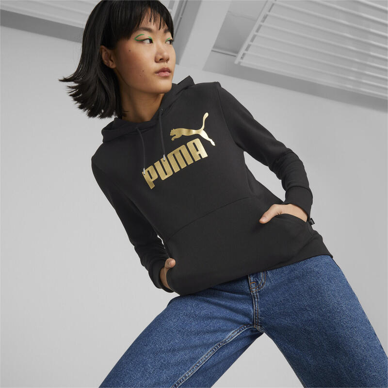 Pulóver Puma Essentials Metallic Logo, Fekete, Nők