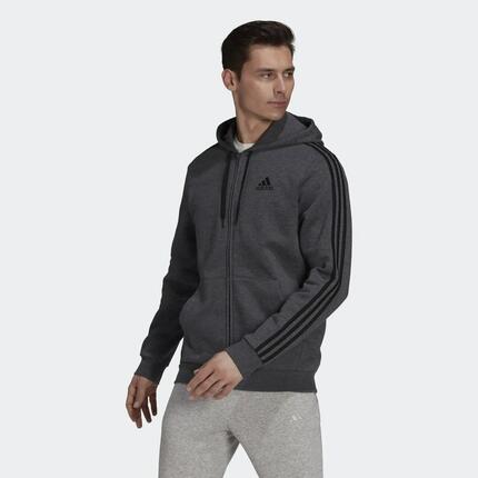Essentials Fleece 3-Streifen Kapuzenjacke mit durchgehendem Reißverschluss.