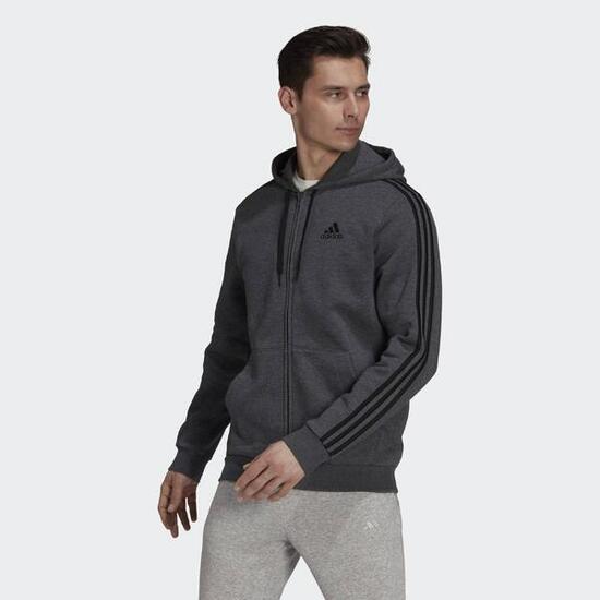 Essentials Fleece 3-Streifen Kapuzenjacke mit durchgehendem Reißverschluss.