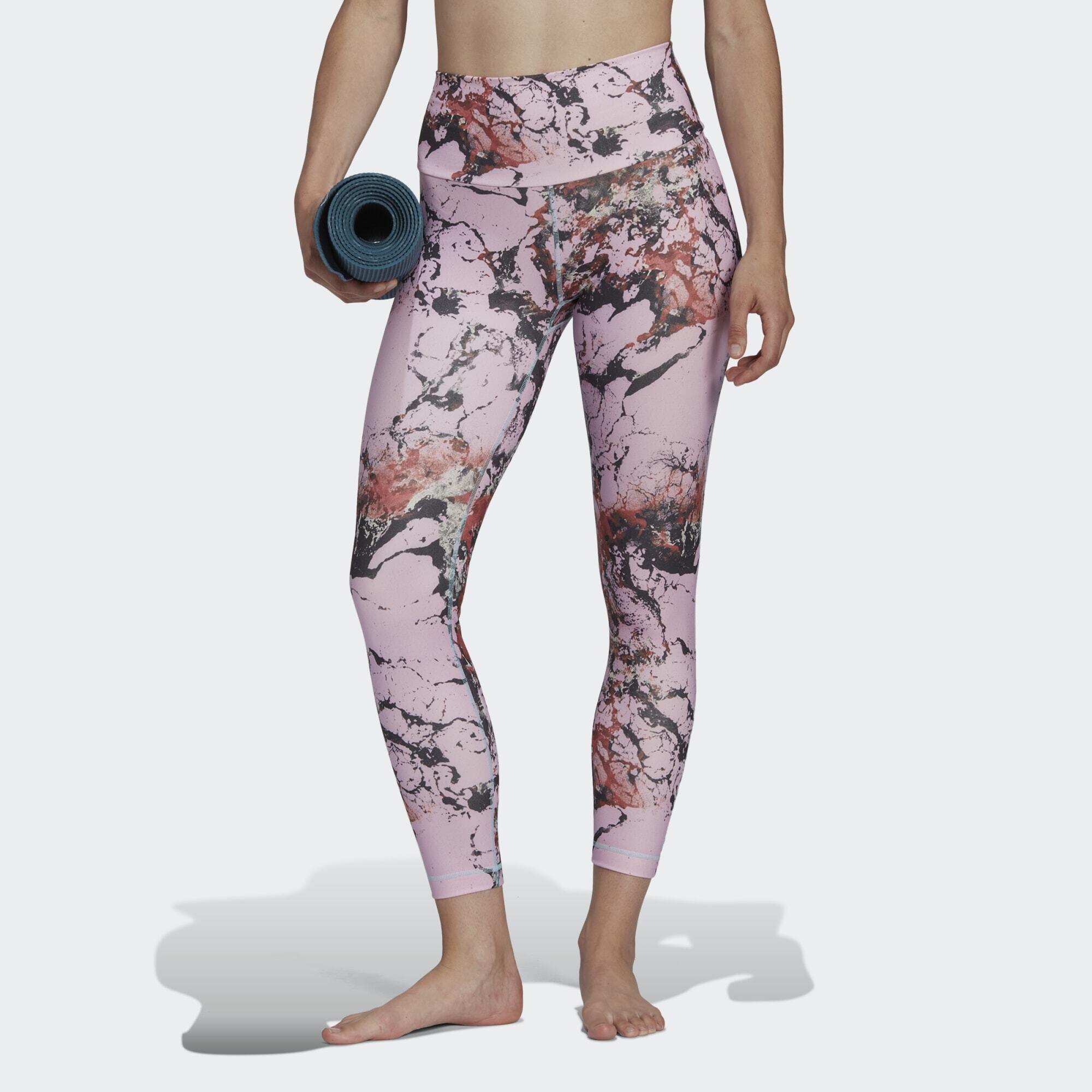 Adidas - Legging 7/8 Yoga Essentials Print - Legging - Blanc|rose|violet - 36 Xs - Decathlon