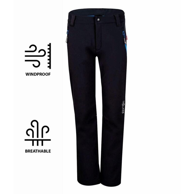 Pantalon Softshell Fjell pour enfants Hydrofuge Noir