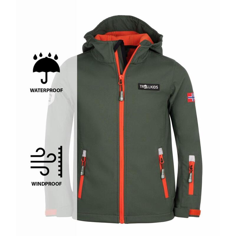 Kinder Softshell Jacke Oslofjord Waldgrün/Orange