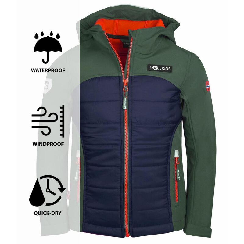 Veste hybride Softshell pour enfants Lysefjord vert forêt/bleu marine