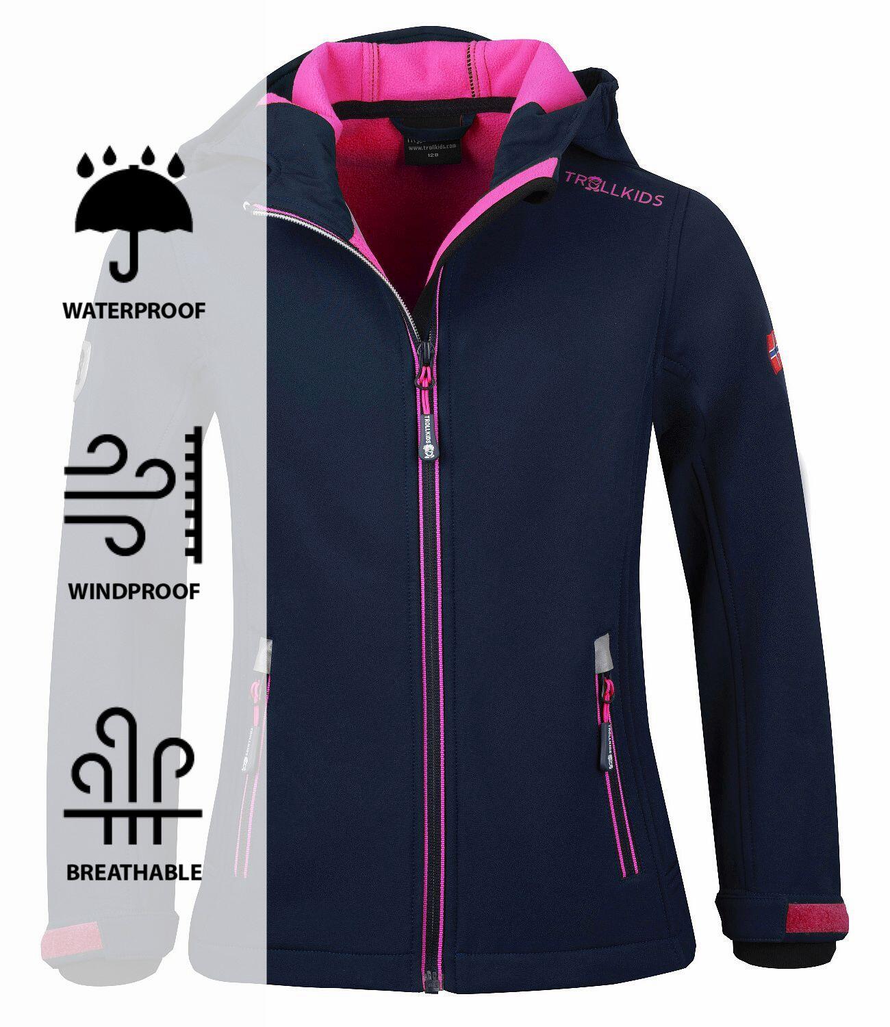 Filles Veste Softshell Filles Trollfjord Coupe-vent Imperméable Magenta 3/3