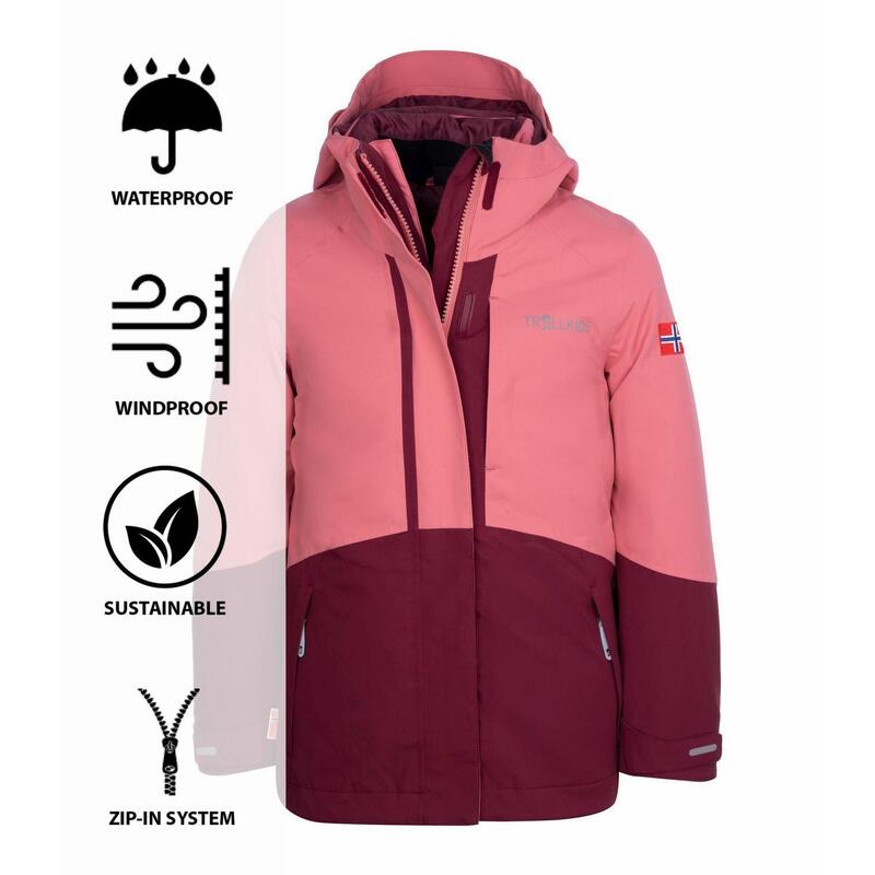 Mädchen 3in1 Mädchen Jacke Skanden Antikrosa/Kastanienrot