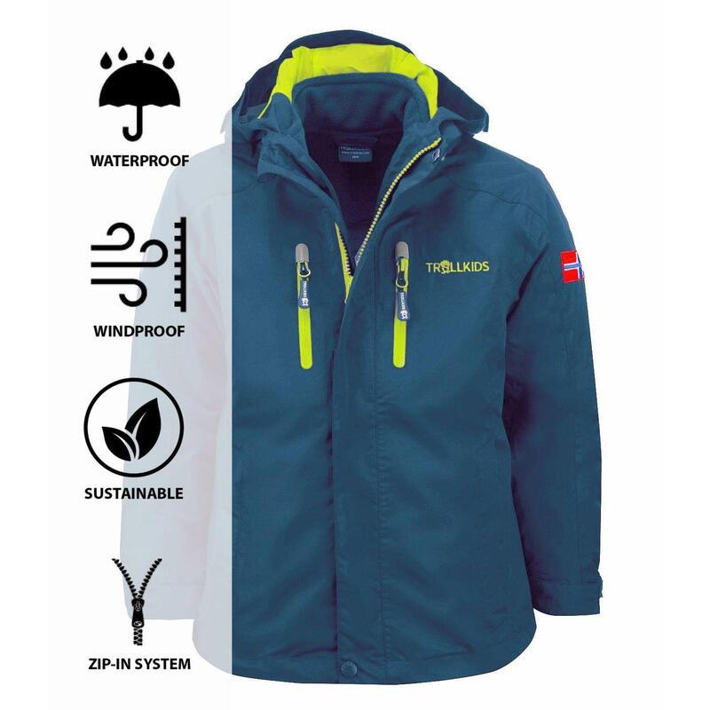 Veste 3en1 Myrdal PRO pour enfants Vert pétrole/Lime