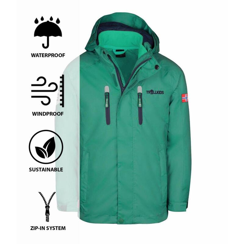 Kinder 3-in-1-Funktionsjacke Myrdal PRO Pfeffergrün/Marineblau