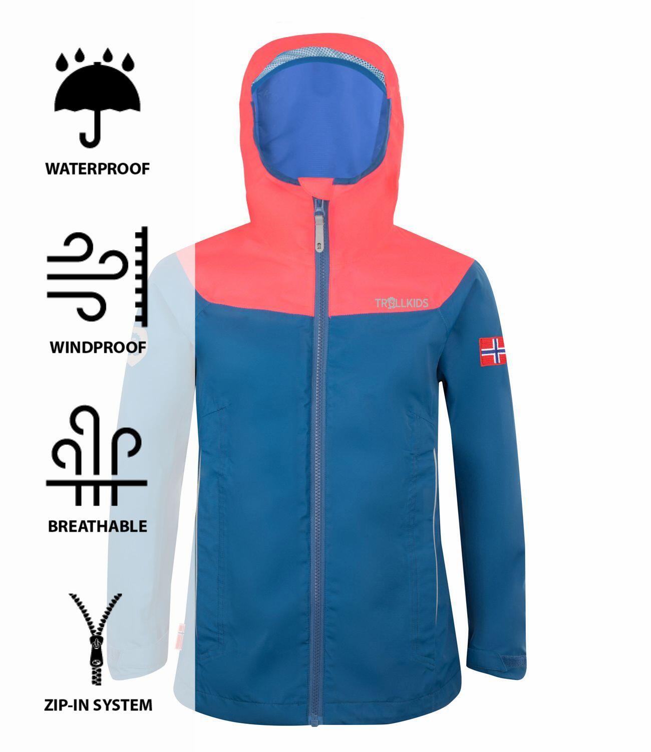 Veste de pluie enfant Bergen imperméable bleu nuit/corail 3/3