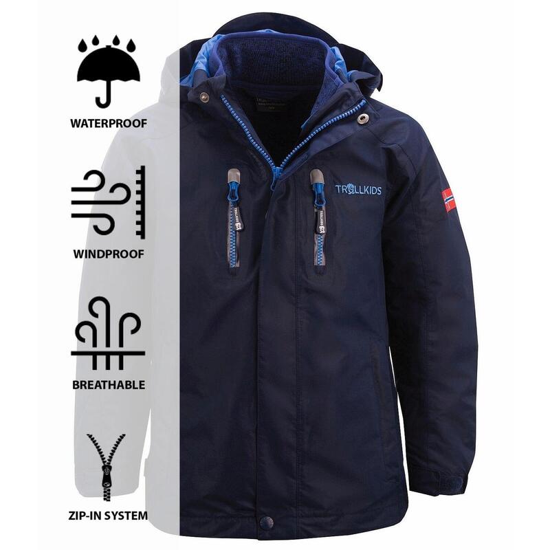 Kinder 3in1 Jacke Lofoten Wasserdicht Marineblau / Französischblau