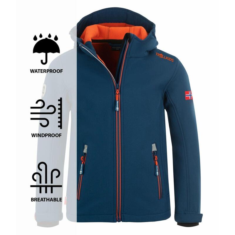 Kinder Softshelljacke Trollfjord Wasserabweisend Mystik Blau / Orange