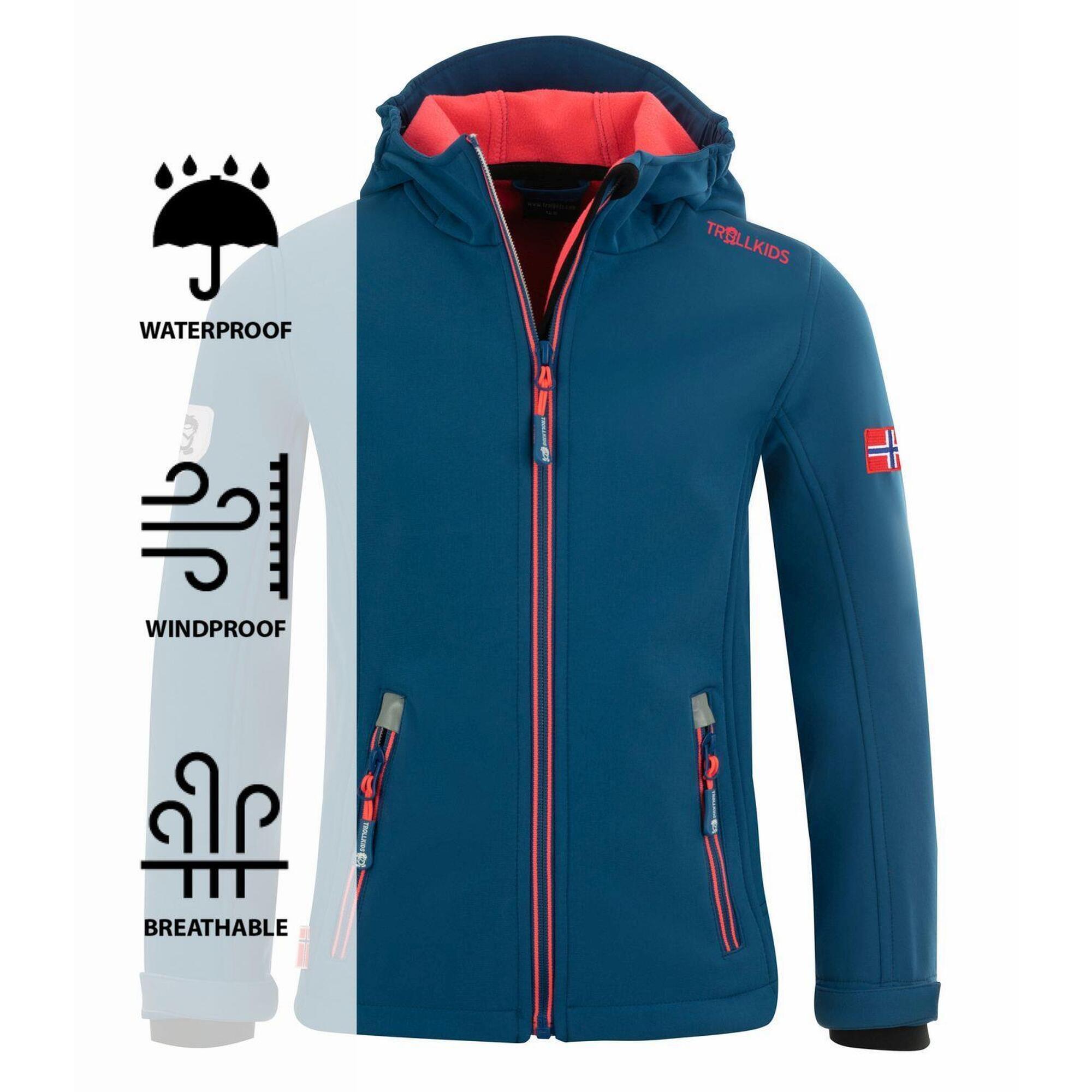 Girls Trollfjord Waterproof Softshell Jacket Midnight Blue / Coral