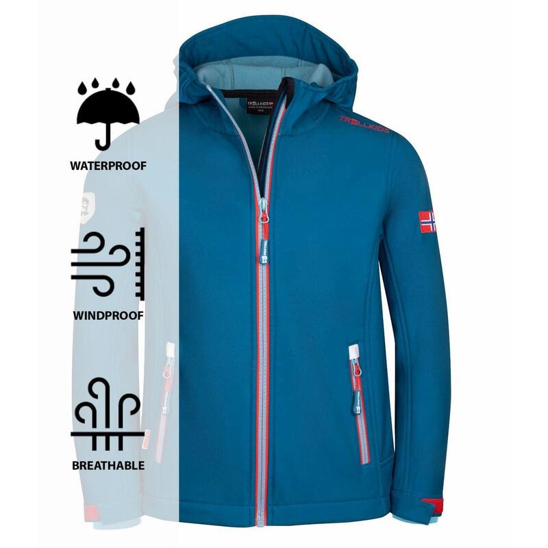 Kinder Softshell Jacke Trollfjord Petrolblau/Rot