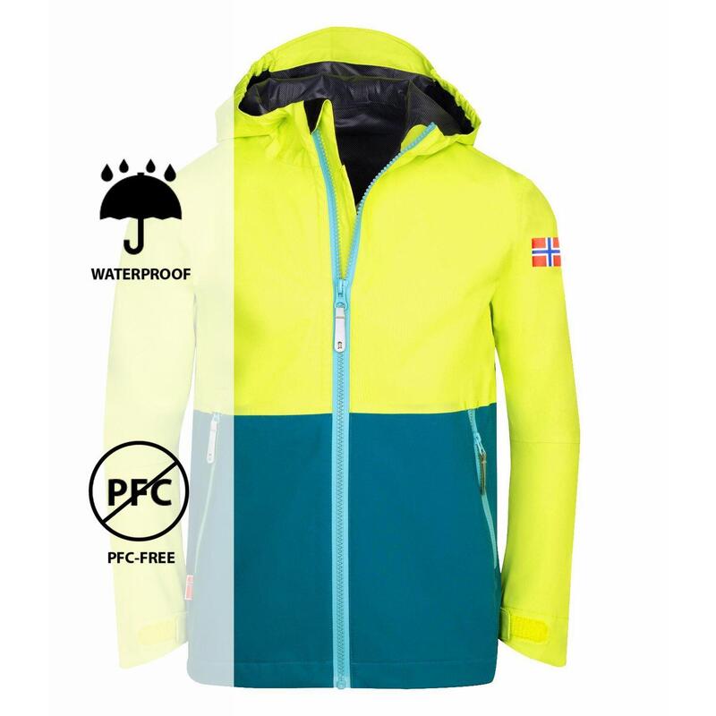 Veste de pluie Haugesund enfants jaune lime/bleu pétrole