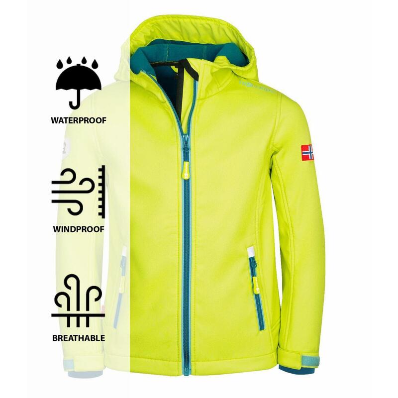 Kinder Softshell Jacke Trollfjord Limegelb/Petrolblau