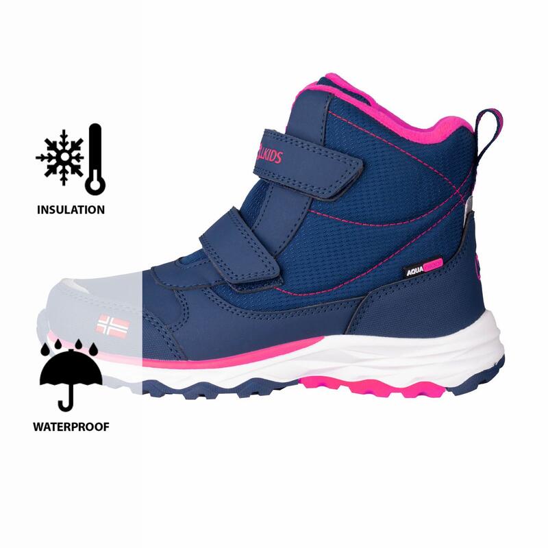 Chaussures d'hiver enfant Hafjell imperméables et isolantes Bleu Marine/Rose