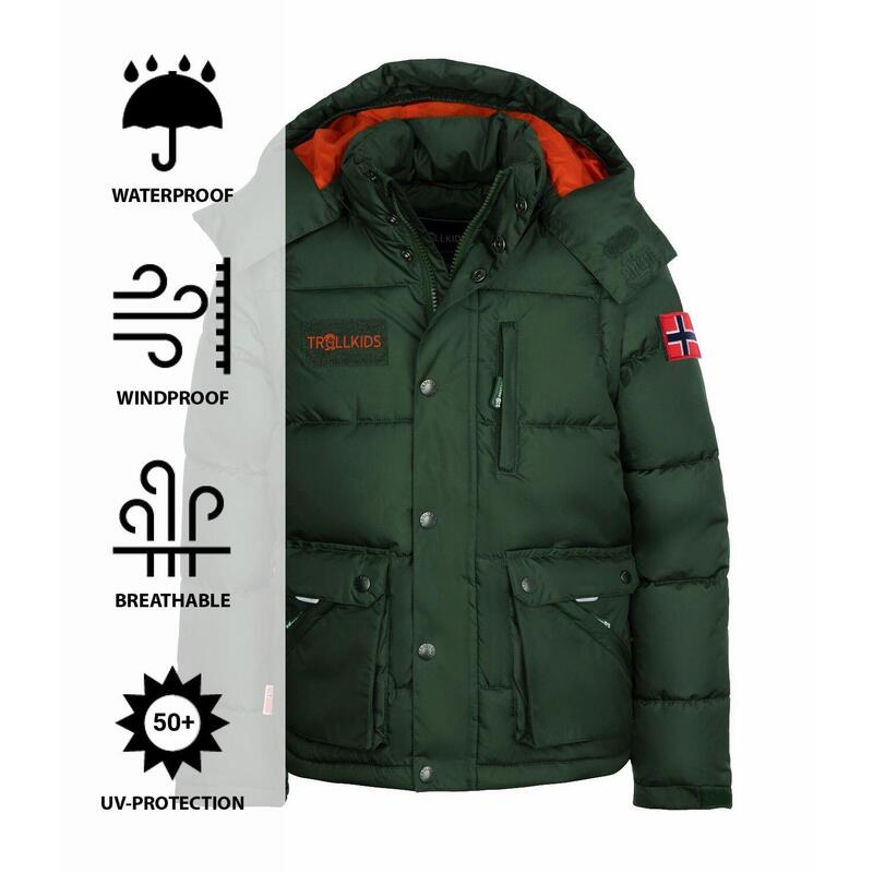 Kinder Parka Jacke Zip Off Holmdalen XT Waldgrün/Orange