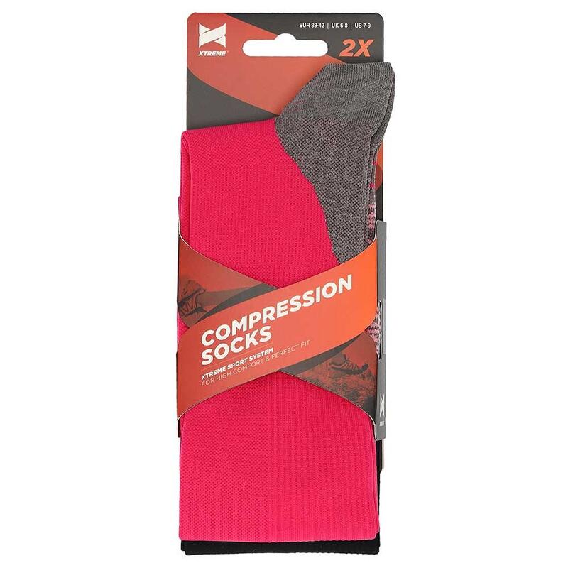 Xtreme Chaussettes de compression de course à pied 2 paires Multicolore Rose