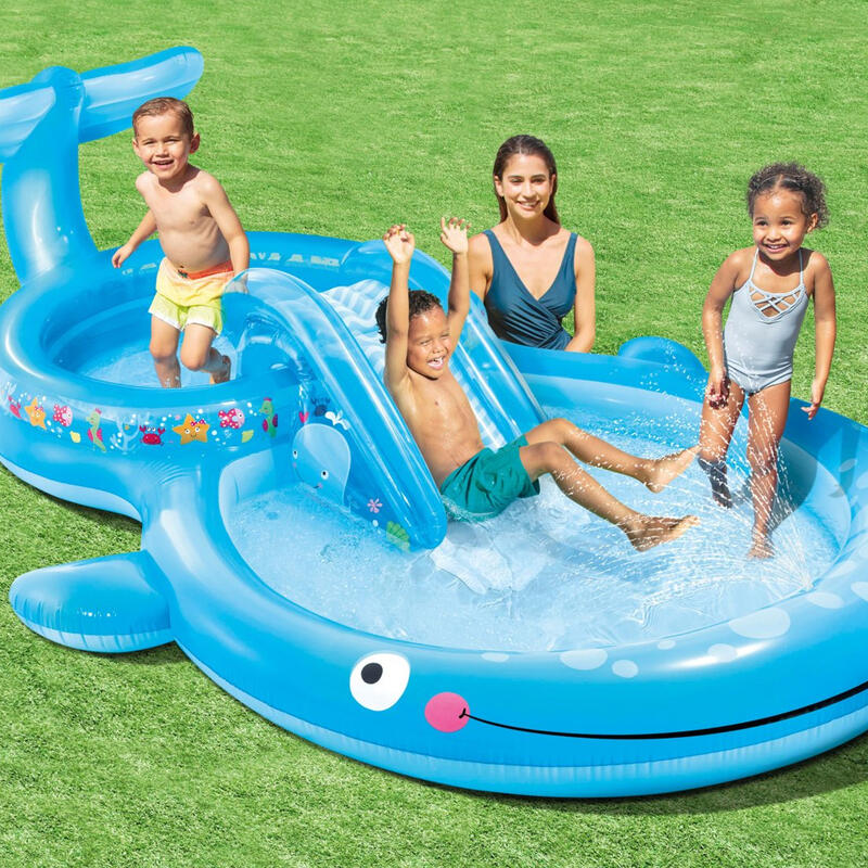 Piscina para crianças  baleia com escorregador de dispersão de água Intex