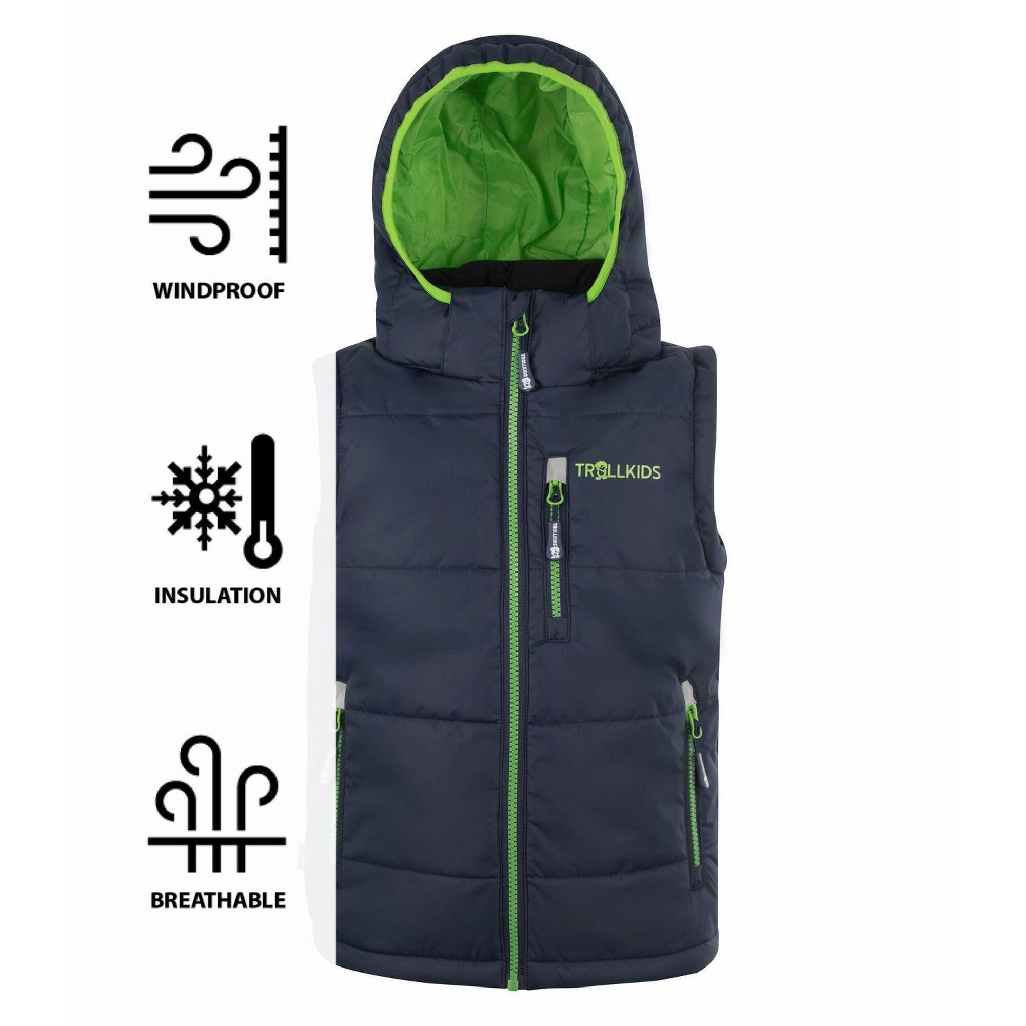 Gilet Narvik da bambino in polifibra idrorepellente blu navy/verde chiaro