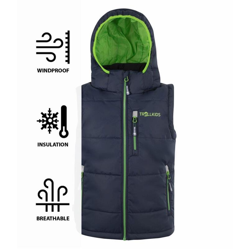 Gilet polyfibre enfant Narvik déperlant bleu marine/vert clair