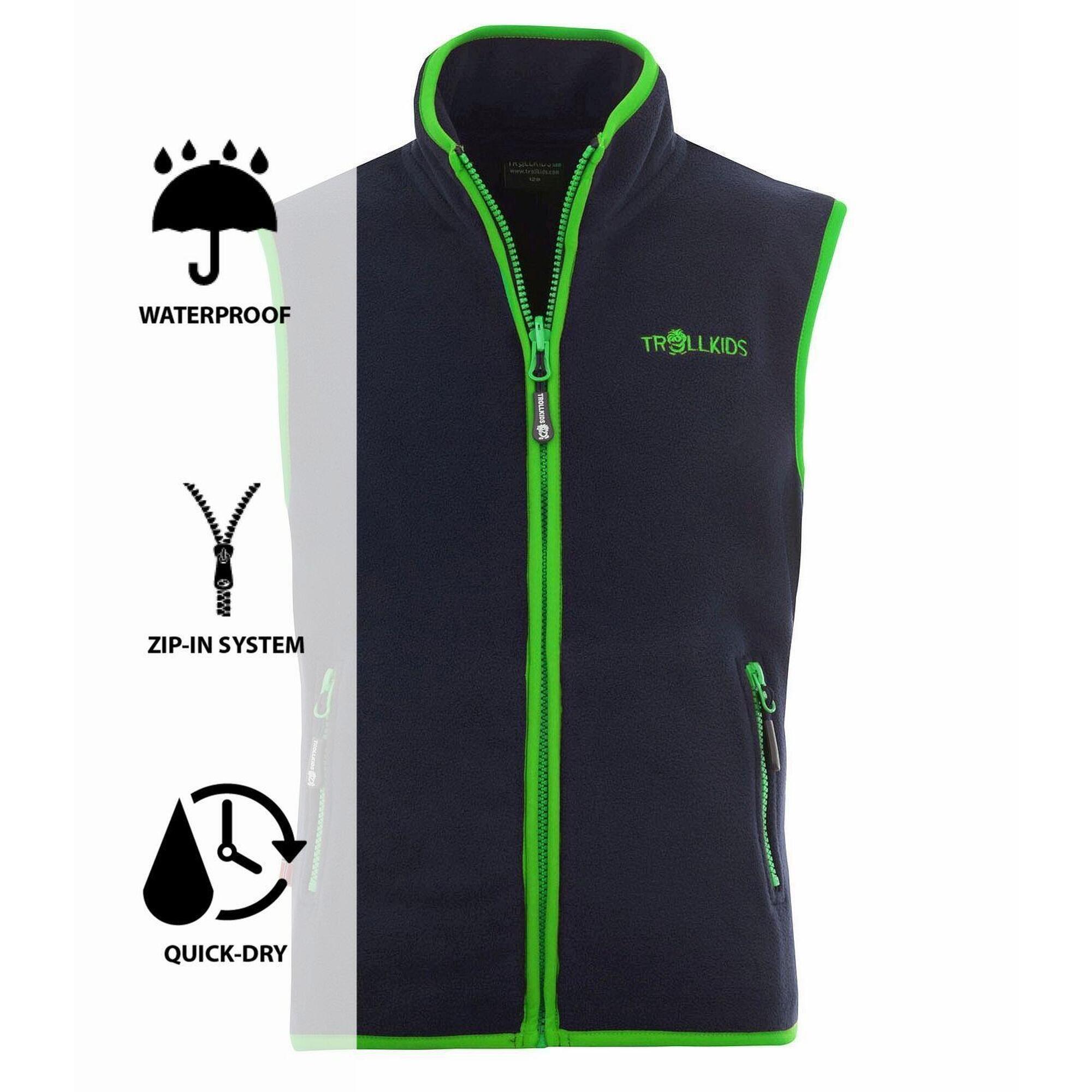 Arendal children's fleece vest navy blue / viper green