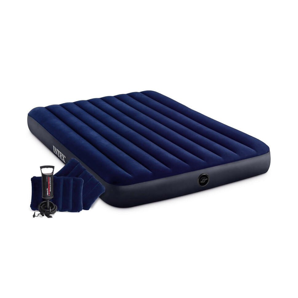 Materac dmuchany dwuosobowy z pompką i poduszkami 203x152x25 cm Intex 64765