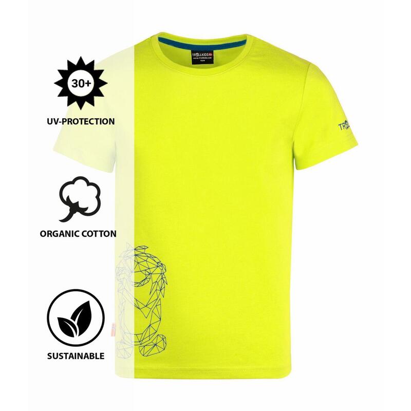 Kinder T-Shirt Oppland Limegelb/Petrolblau