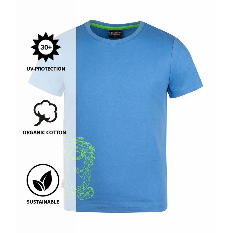 Kinder T-Shirt Oppland Mittelblau/Grün